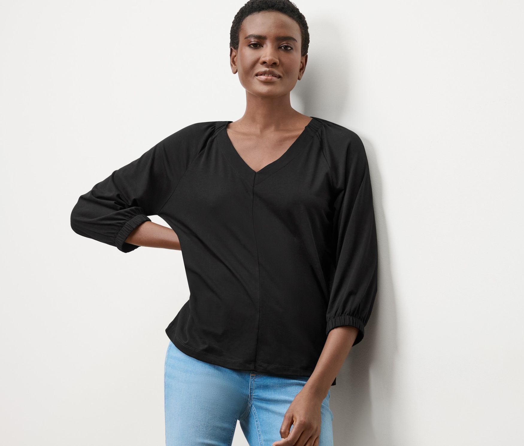 Thumbnail - Tchibo - Blusenshirt mit Raffung - Damen - Gr. M - schwarz