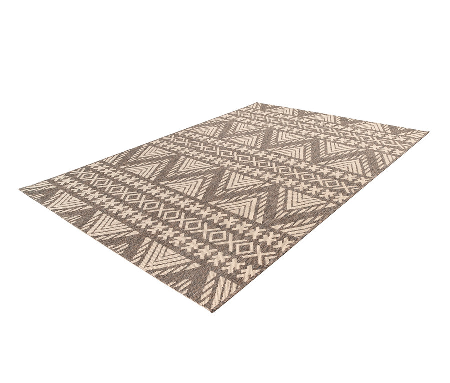 Ein Kayoom Outdoor-Teppich "Splash 500" in Creme mit geometrischem Muster.