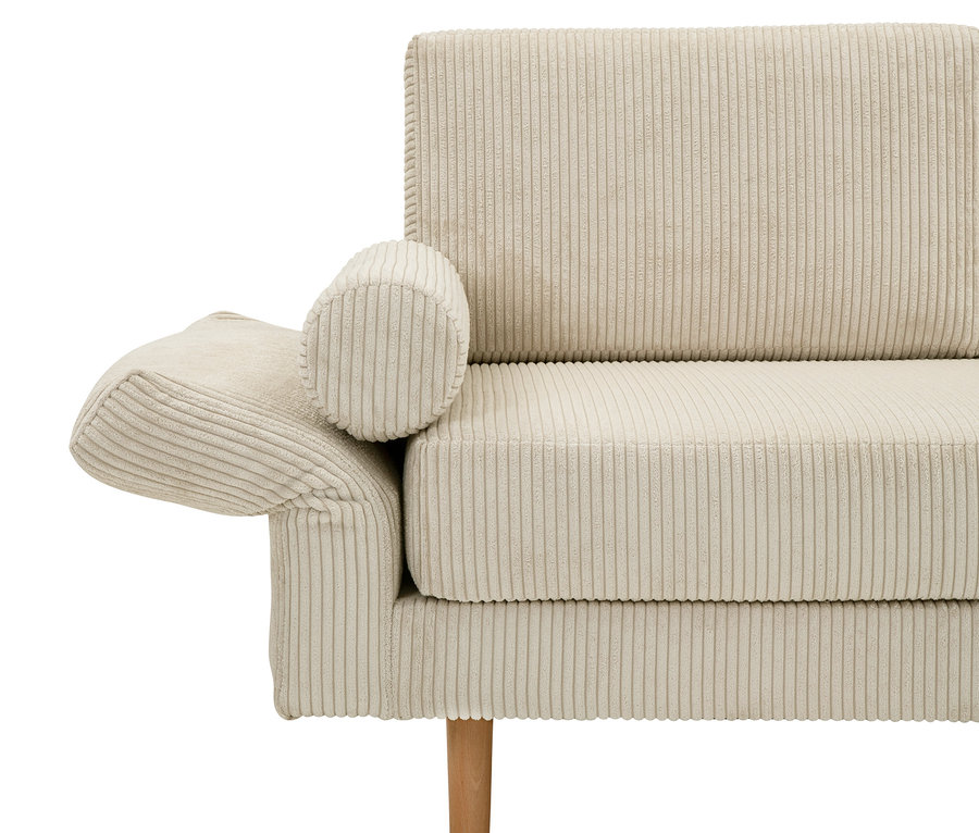 Detailaufnahme der beigen Cord-Recamiere »Ivo«, links.