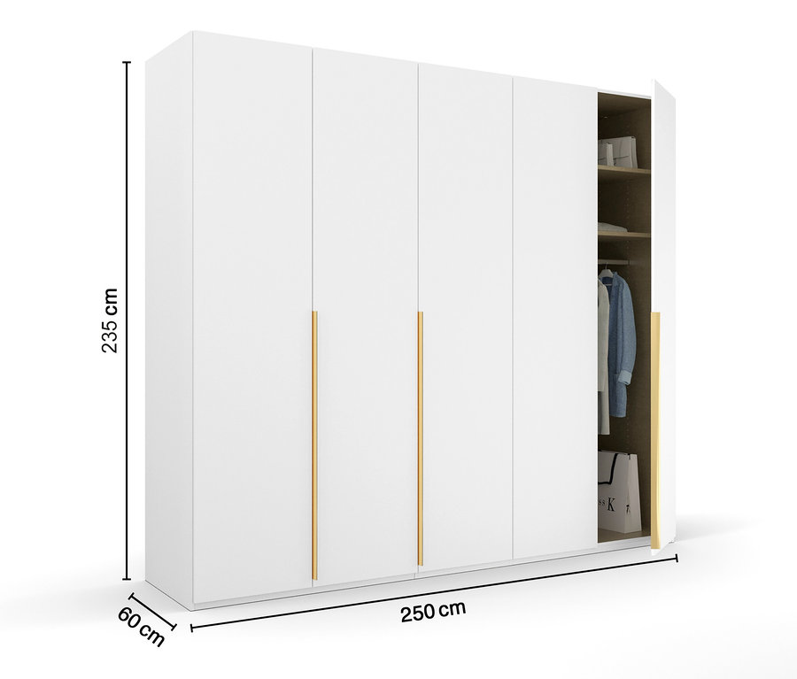 Weißer, 5-türiger Drehtürenschrank »Skat Glamour« von rauch, eine Tür ist offen.
