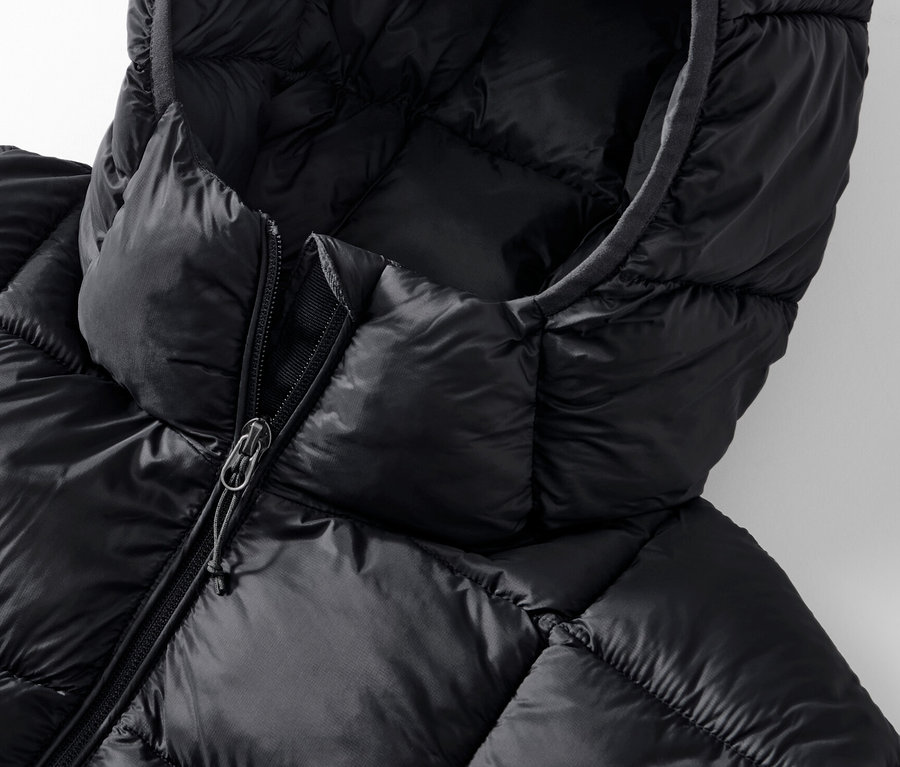 Detailaufnahme einer schwarzen Steppjacke.