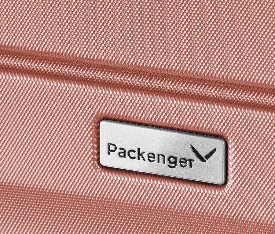 Nahaufnahme eines strukturierten, mauvefarbenen PACKENGER Hartschalen-Koffers, 3er-Set »Jörn«.