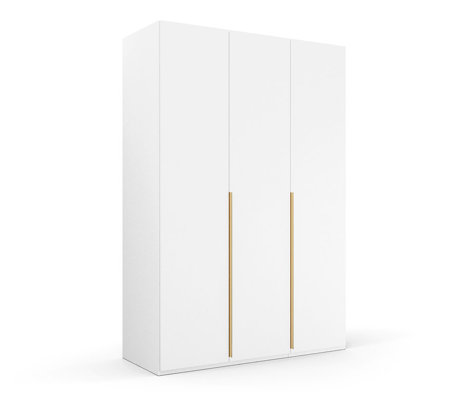 Weißer Drehtürenschrank »Skat Glamour«, 3-türig mit goldenen Griffen vor weißem Hintergrund.