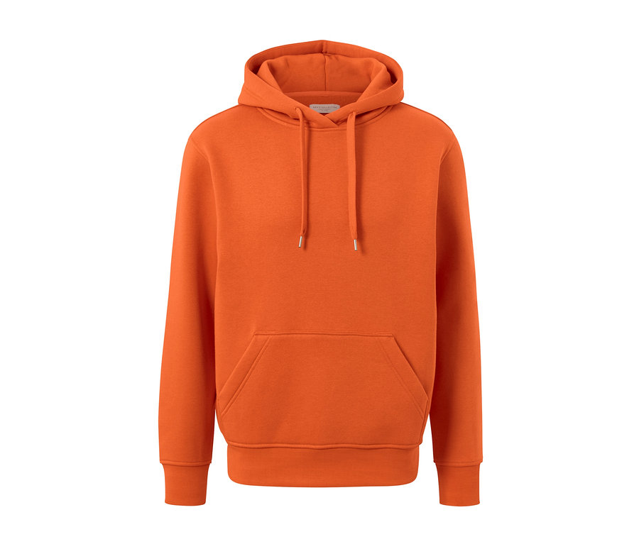 Ein orangefarbener Hoodie.