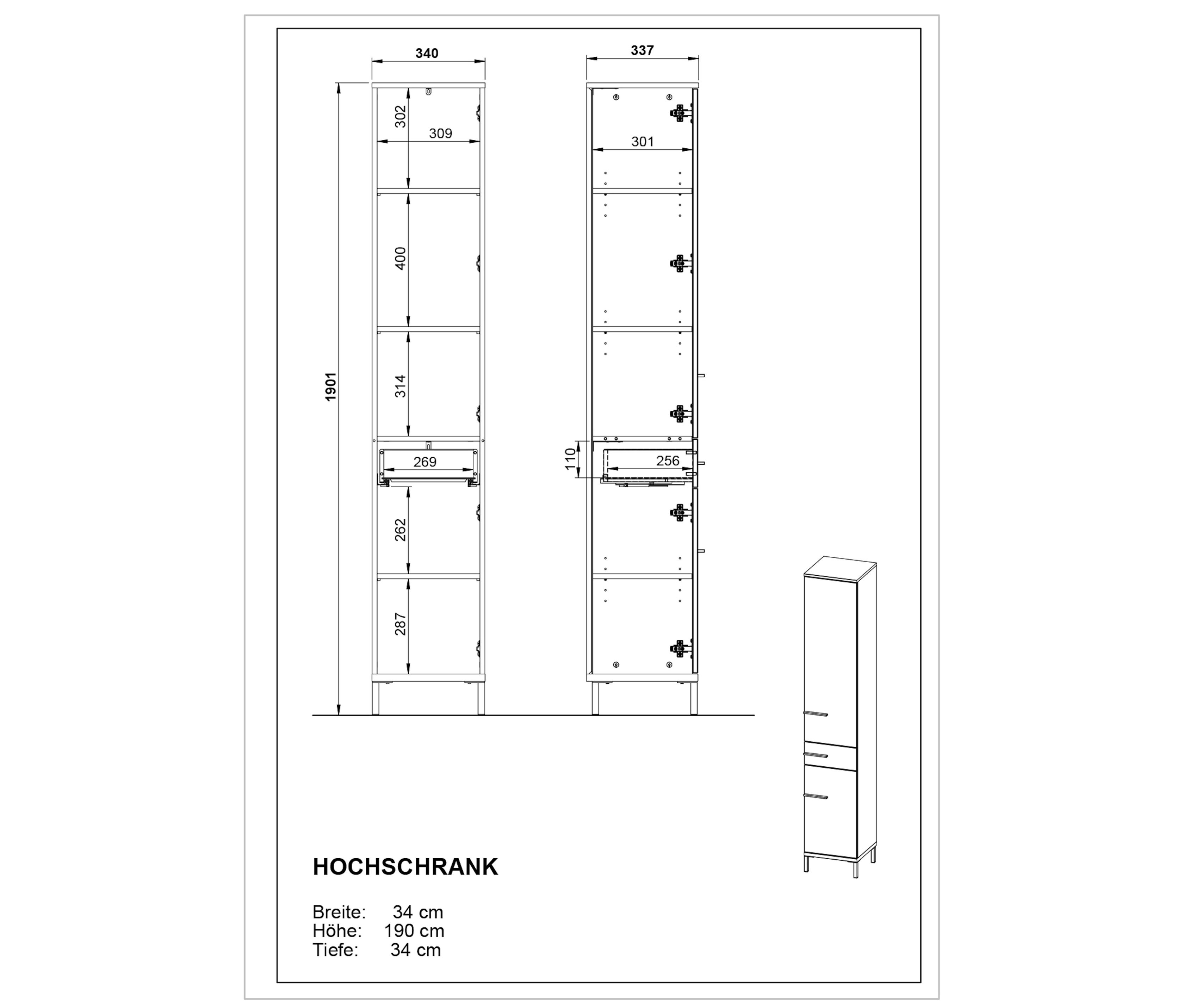 Thumbnail - Tchibo - Hochschrank "Yonkers" Kaschmir/Nuss - 34x34x190cm - schwarz - Holz
