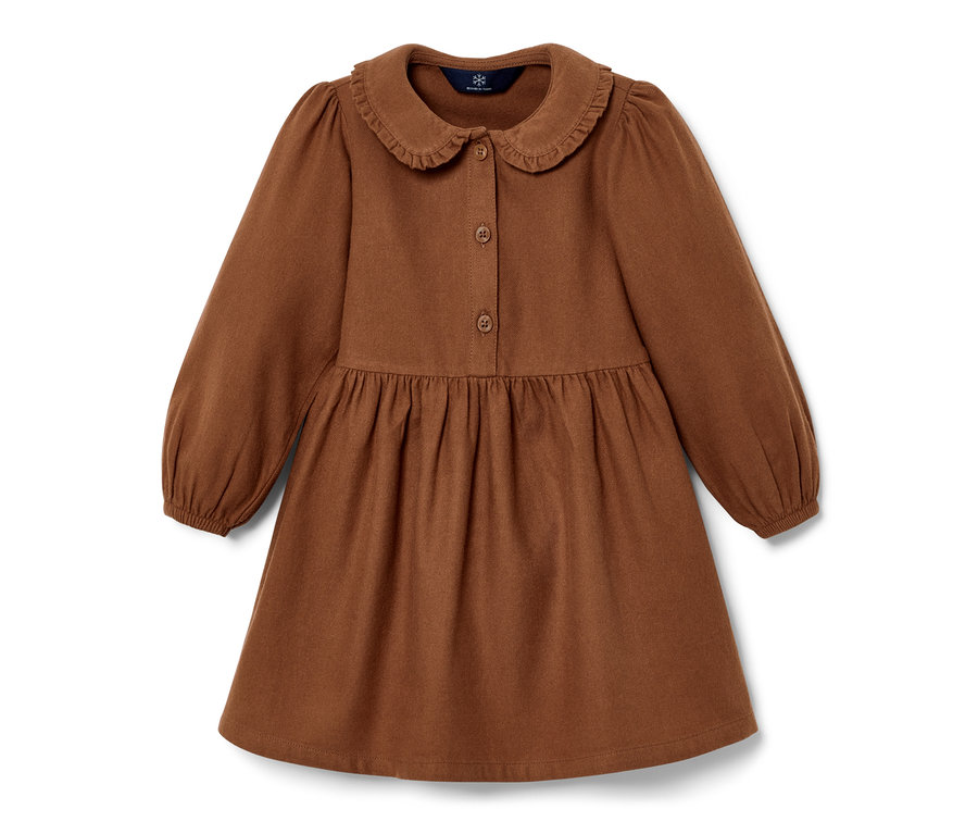 Kleinkind Webkleid, Cognac, mit langen Ärmeln und Kragen.