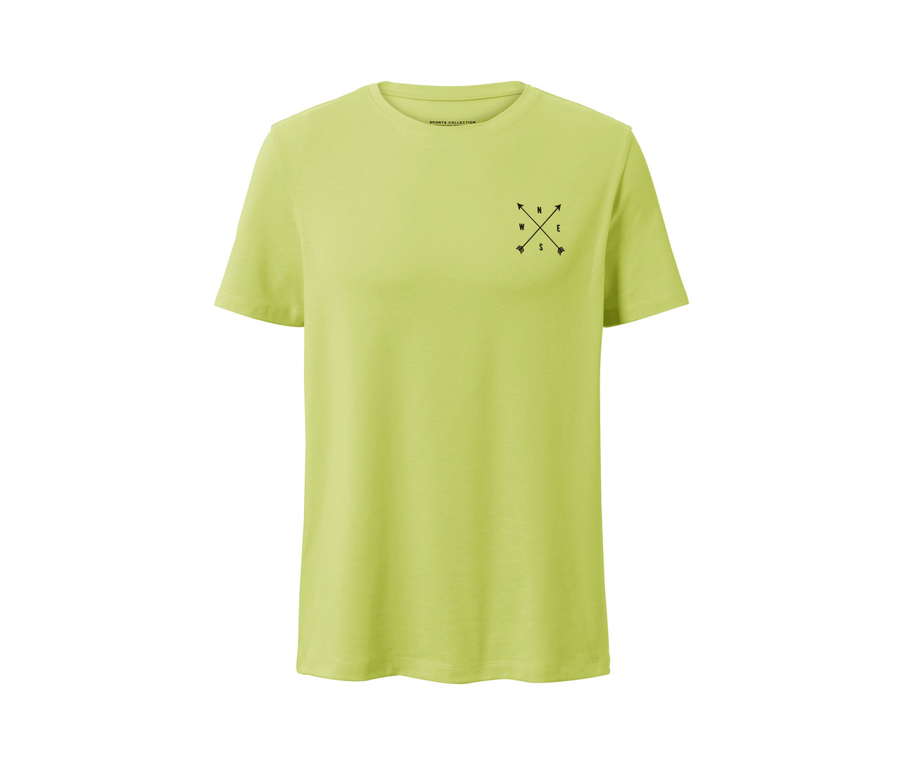 Ein hellgrünes Funktionsshirt mit kurzem Arm und Kompass-Motiv.
