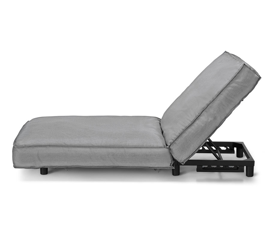 Graue Premium-Einzelliege mit verstellbarem Kopfteil.