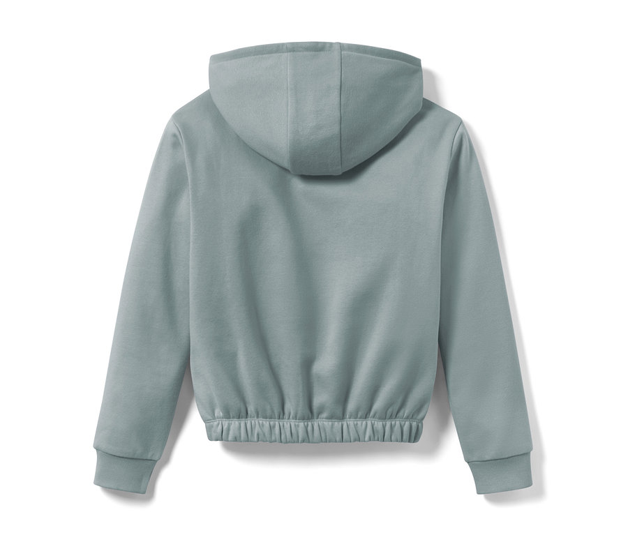 Rückansicht eines hellblauen Kinder-Sweat-Hoodies.