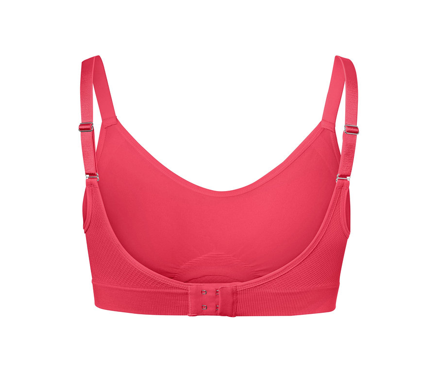 Detailansicht von hinten eines pinkfarbenen Seamless-Sport-BHs.