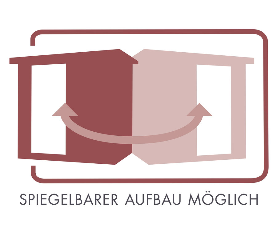 Logo Karibu Sauna »Irina 1«, Fronteinstieg, das einen spiegelbildlichen Aufbau zeigt.