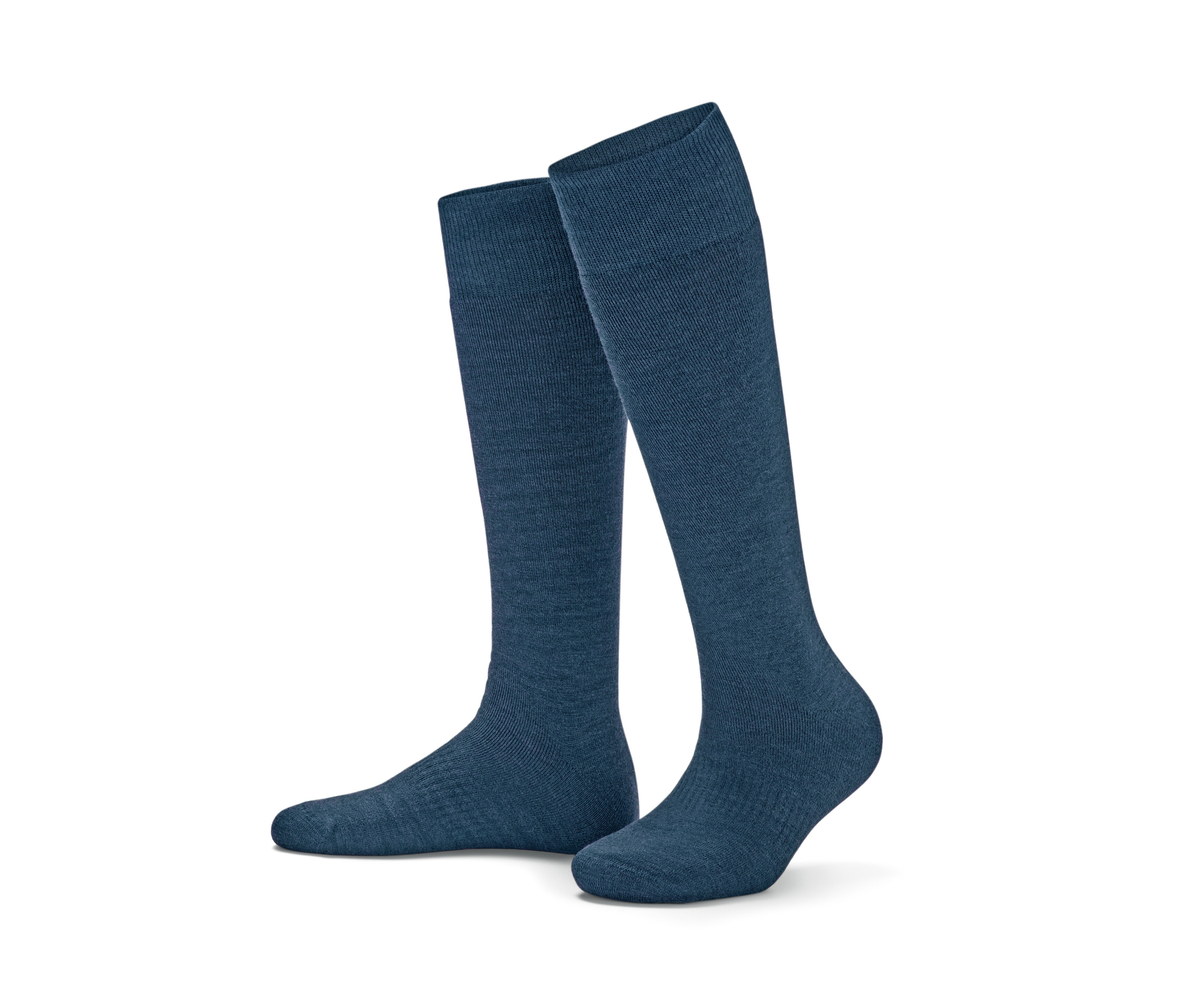 Ein Paar marineblaue Thermo-Kniestrümpfe mit Merinowolle.