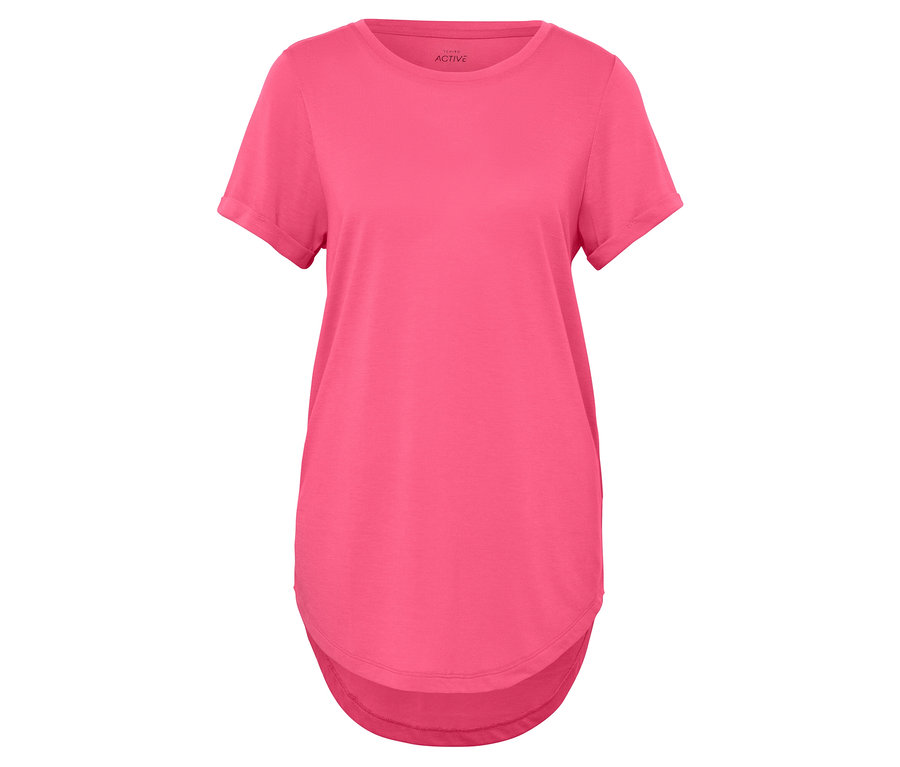 Pinkes T-Shirt mit kurzen Ärmeln.