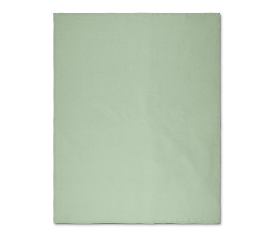Hellgrüne Leinen-Tischdecke.