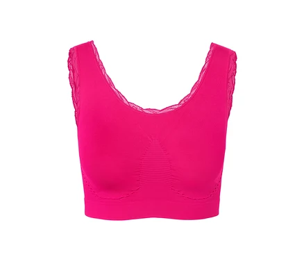 Detailansicht eines fuchsiafarbenen Seamless-Bustiers.