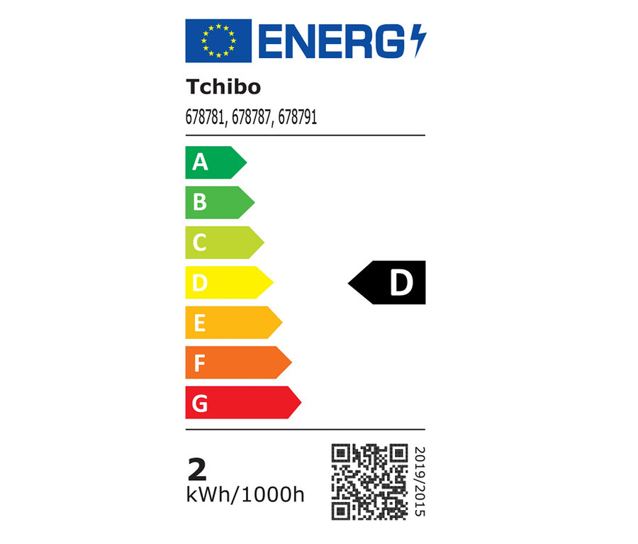Energielabel mit der Effizienzklasse D für LED-Akku-Tischleuchte, schwarz.