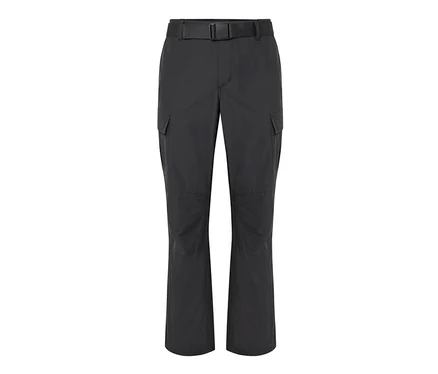 Schwarze Outdoorhose mit Moskito-Schutz und Gürtel.
