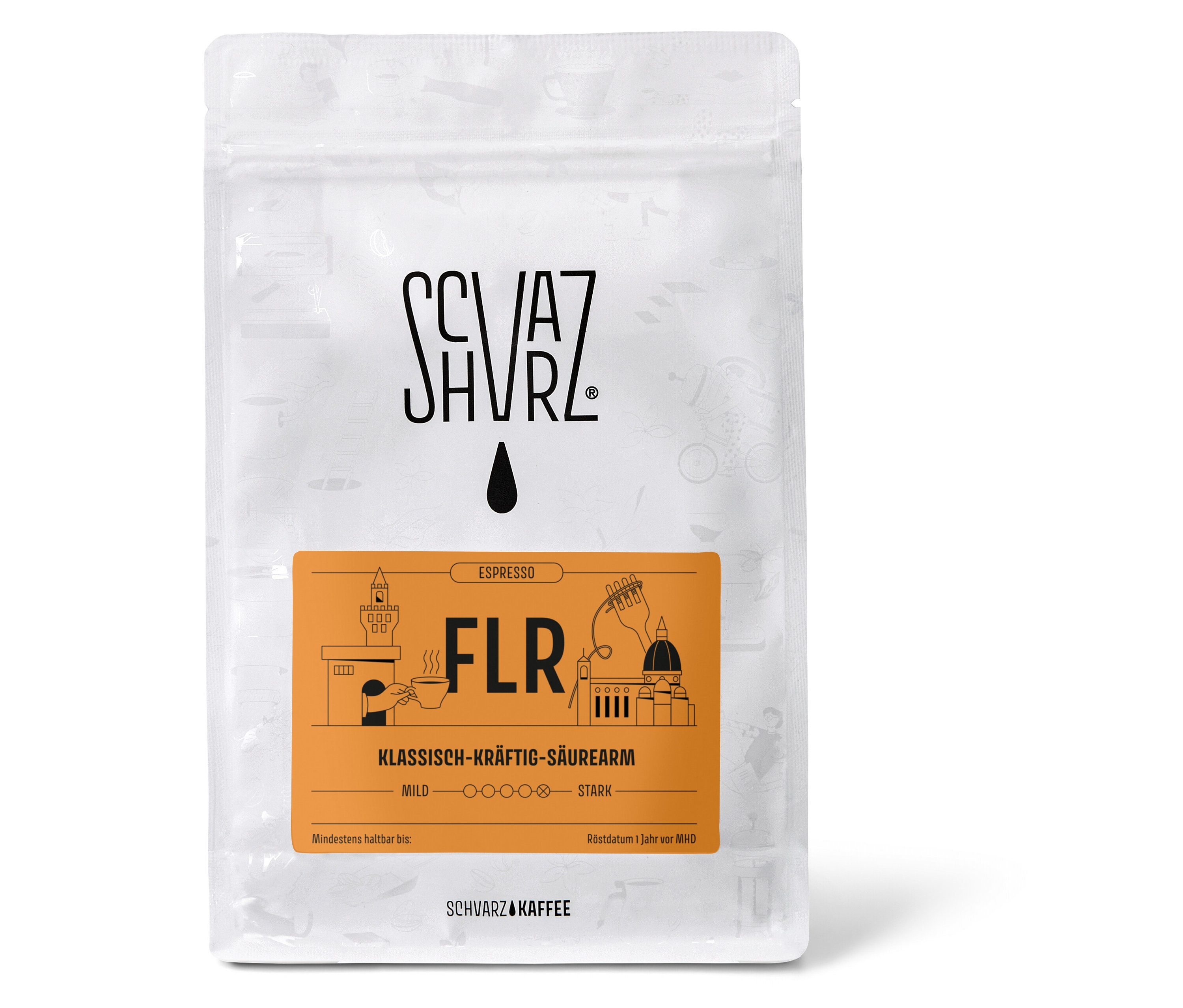 Eine Packung Schvarz - FLR Espresso - 250 g Ganze Bohne.
