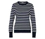 Ein blau-weiß gestreifter Damenpullover mit langen Ärmeln.