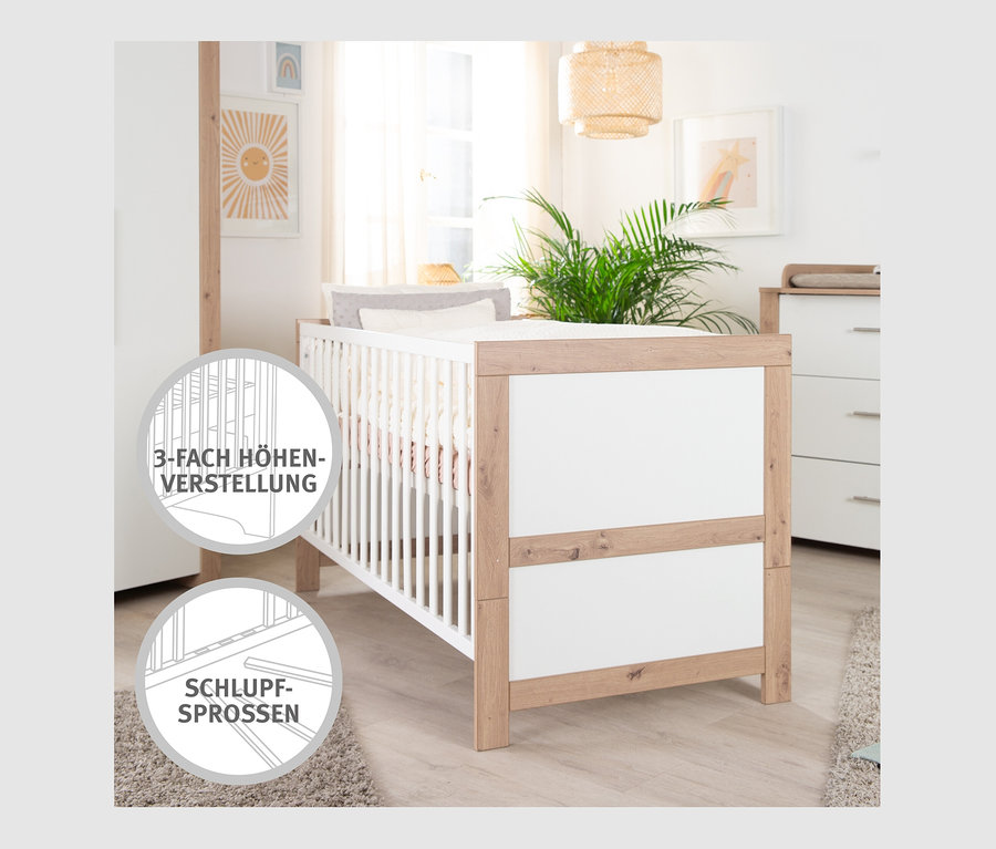 Kinderzimmer mit roba Kinderzimmerset »Malo« Bett, Wickelkommode und Schrank.