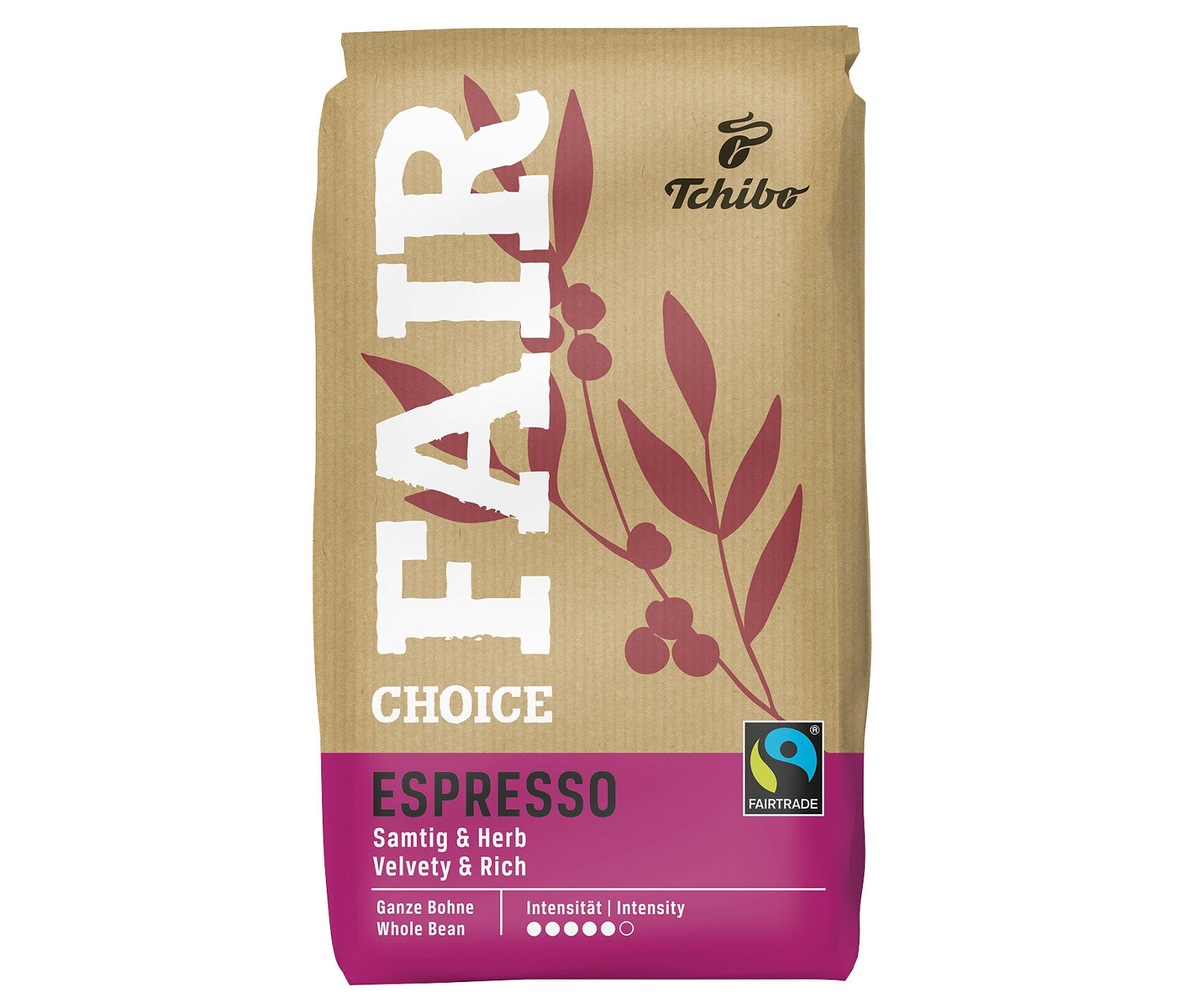 Eine Packung Fair Choice Espresso - 1 kg Ganze Bohne.