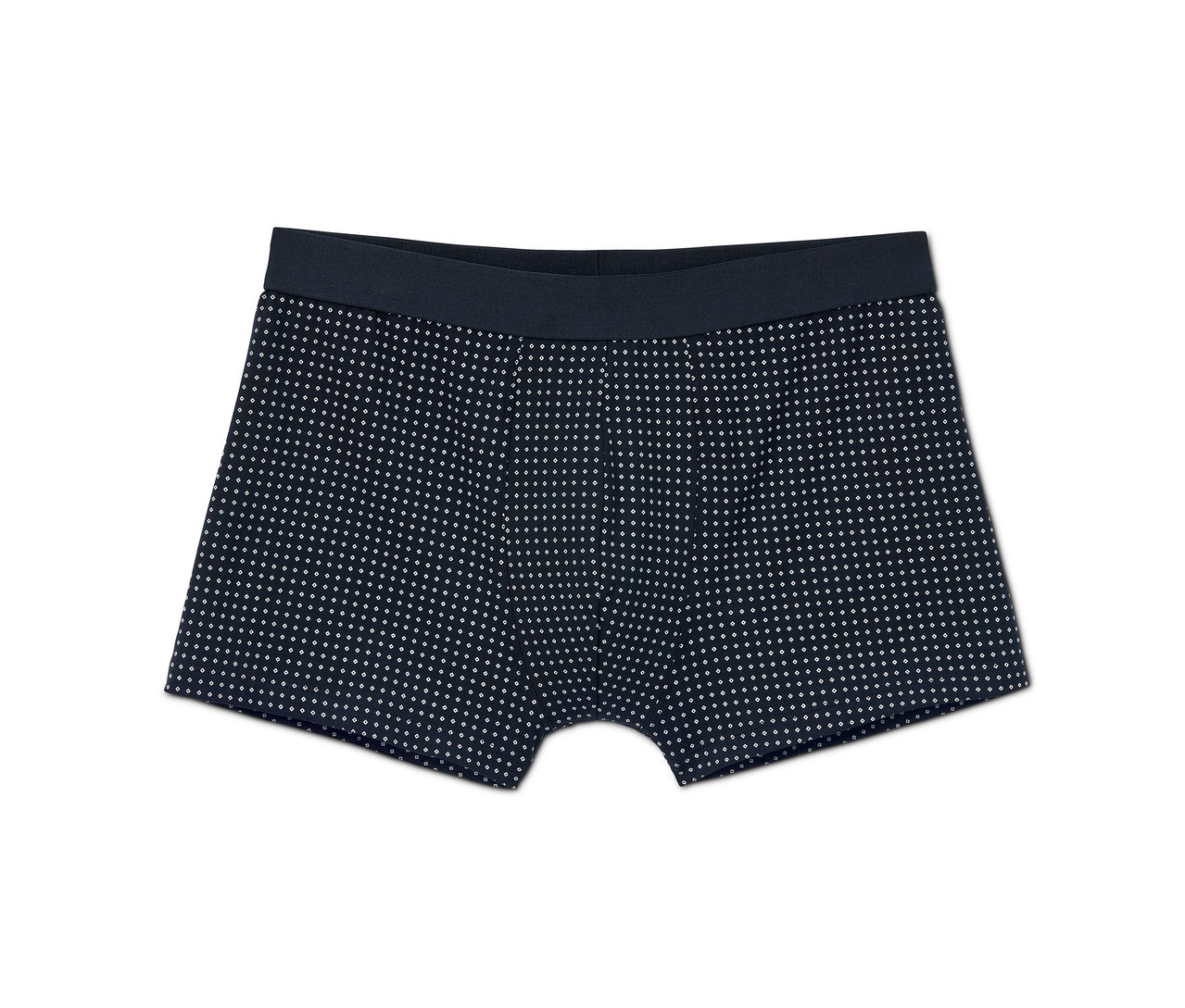 Eine marineblaue Slipboxer mit weißem Muster.