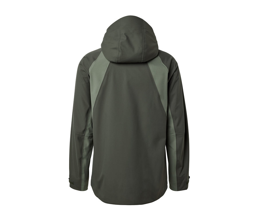 Rückansicht einer 3-Lagen-Outdoorjacke.