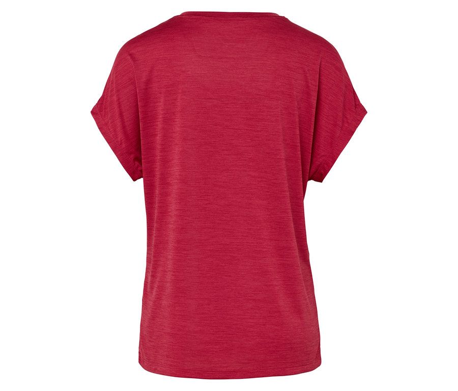 Rückansicht eines roten T-Shirts mit kurzen Ärmeln.