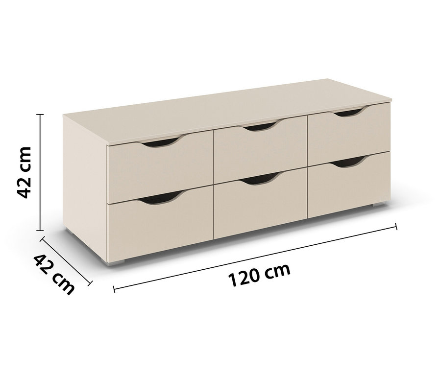 Beige/champagnerfarbenes rauch TV-Element »Frieda« mit sechs Schubladen (120 x 42 cm).