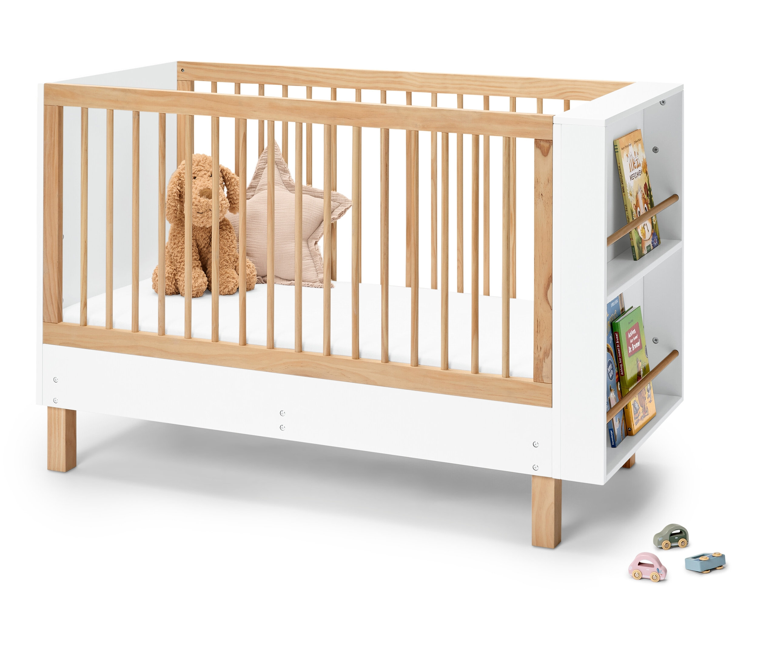 Tchibo - Babybett »Leira« mit integriertem Bücherregal - 135,5x65,8x90cm - braun -
