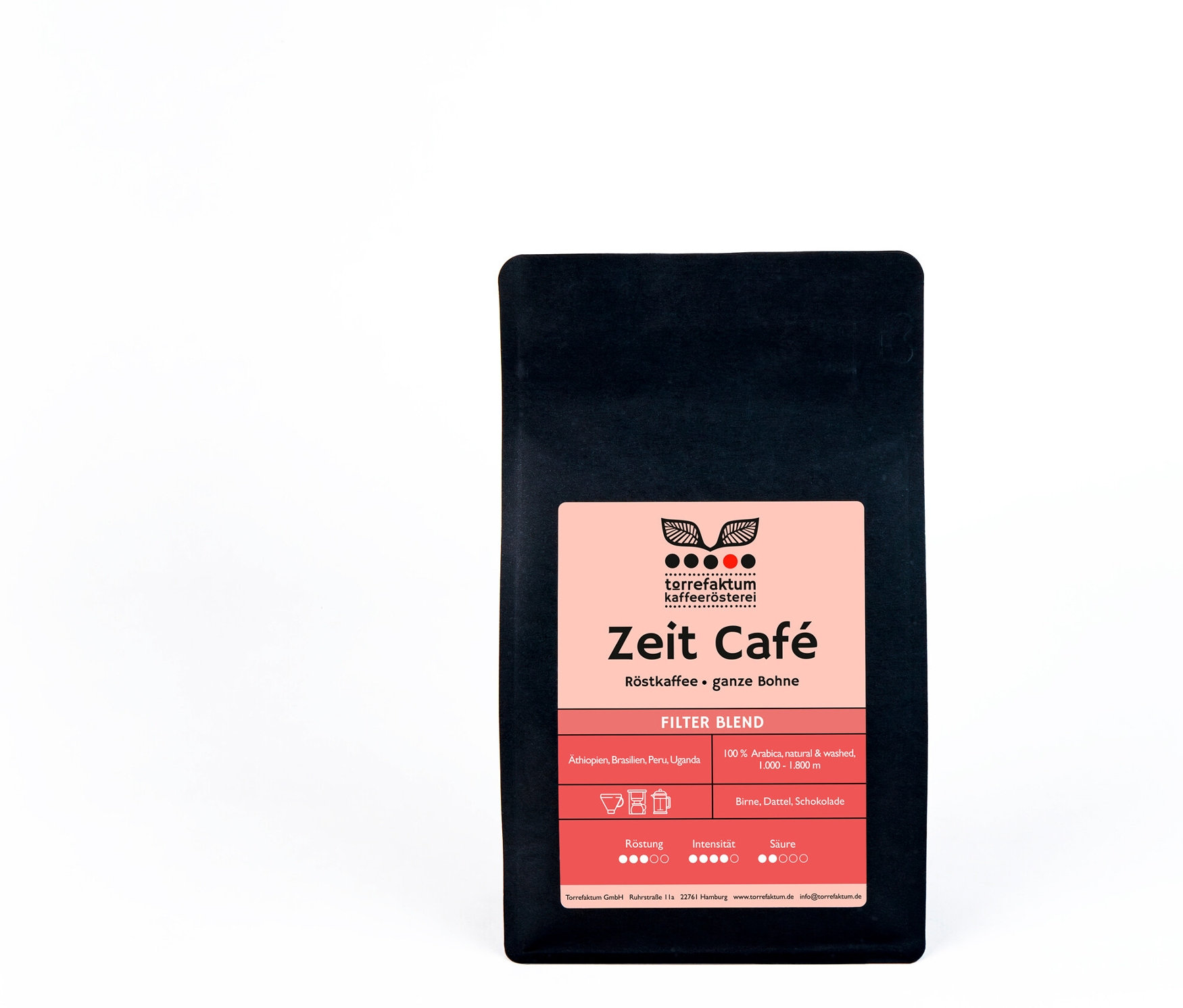 Schwarze Packung Torrefaktum - Espresso ZEIT Café Bio - 250 g Ganze Bohne.