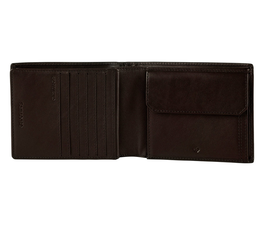 Geöffnete braune Samsonite Geldbörse Compact »ATTACK 2 SLG«.