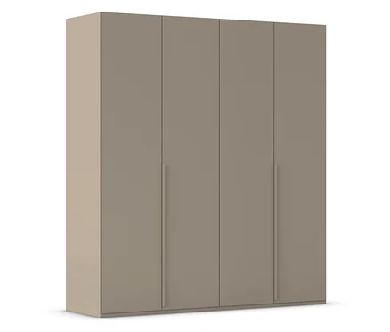 Beiger Schrank mit vier Türen und langen, schmalen Griffen.