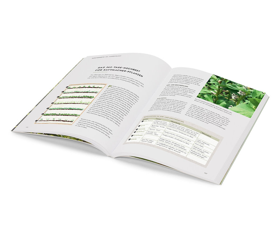 Aufgeschlagenes Buch mit Illustrationen und Text über Pflanzen.