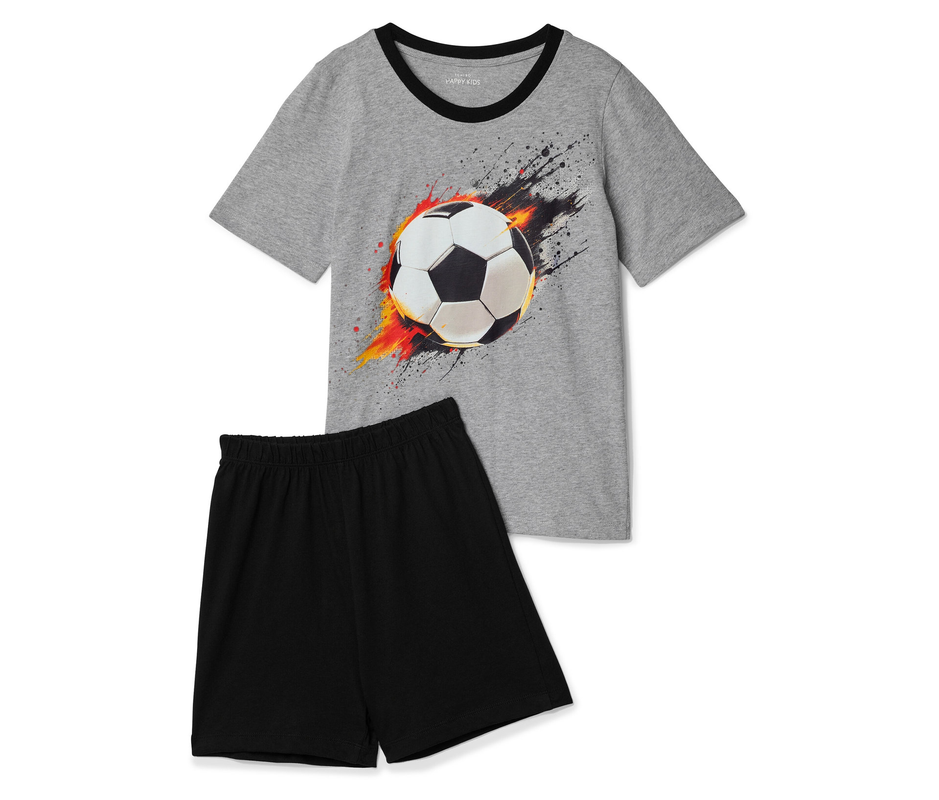Tchibo - Kurzer Kinder-Pyjama im Fußballdesign - Gr. 158/164 - schwarz