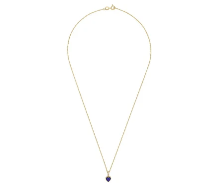 Goldene Halskette mit einem blauen herzförmigen Anhänger, Amor Halsschmuck mit Herz-Motiv.