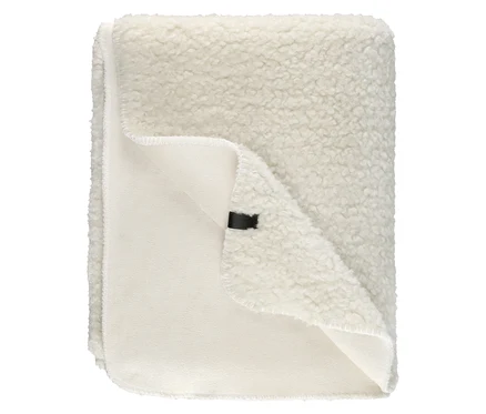 Offwhite, gefaltete SCHÖNER WOHNEN-Kollektion Wohndecke »TEDDY« mit flauschiger Oberseite und glatter Unterseite, mit schwarzem Etikett.