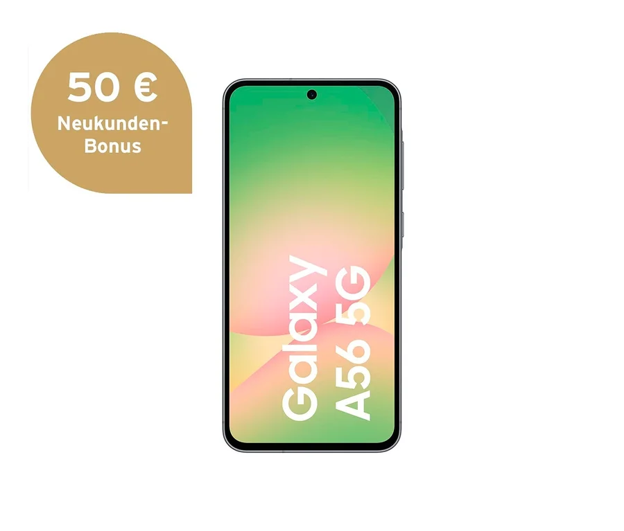 Ein graphitfarbenes Samsung Galaxy A56 5G mit 128 GB.