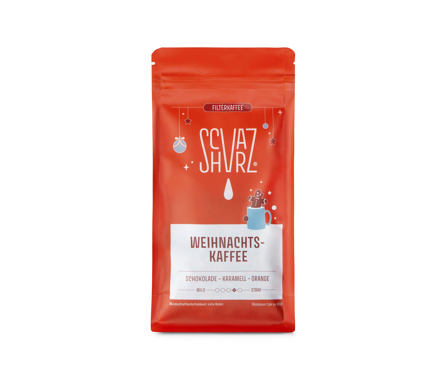 Rote Verpackung Schvarz Weihnachtskaffee Filterkaffee - 250 g Ganze Bohne.