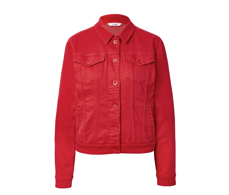 Farbige Jeansjacke mit Knöpfen.