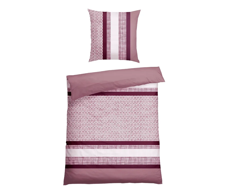 SCHIESSER Renforcé-Bettwäsche Siena in Mauve mit geometrischem Muster und Streifen.