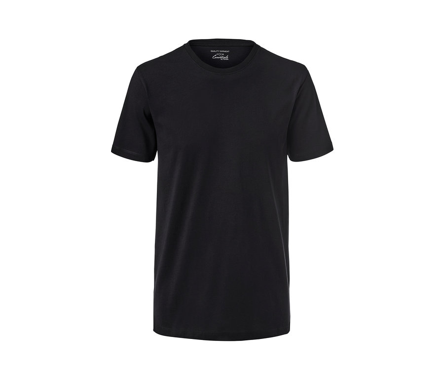 Ein schwarzes T-Shirt mit Rundhalsausschnitt.
