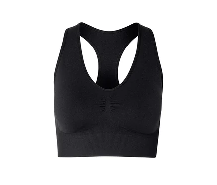 Schwarzer Sport-BH mit Racerback-Design und geripptem Unterbrustband.