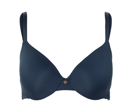 Marineblauer BH mit schmalen Trägern und kleinem Zierdetail in der Mitte.