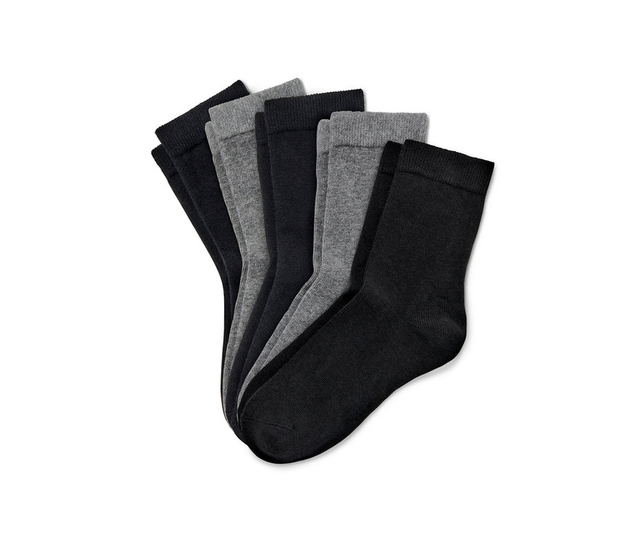 Fünf Paar Kinder-Socken in Schwarz und Grau.