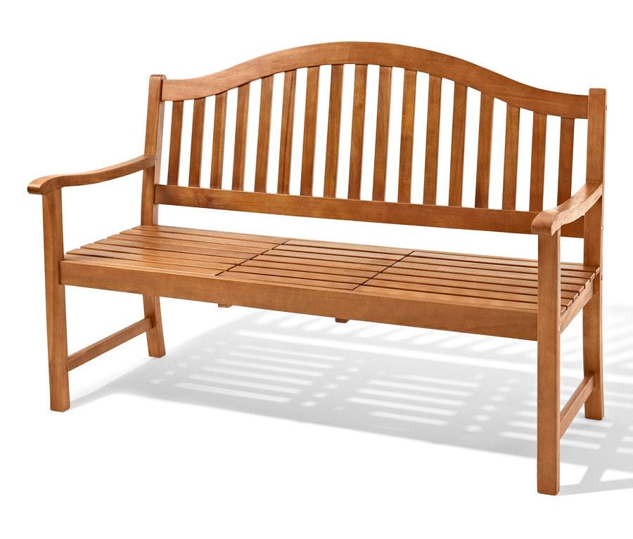 Eine Gartenbank, 3-Sitzer, aus Holz mit hochklappbarem Tabletttisch, »Lenja«.