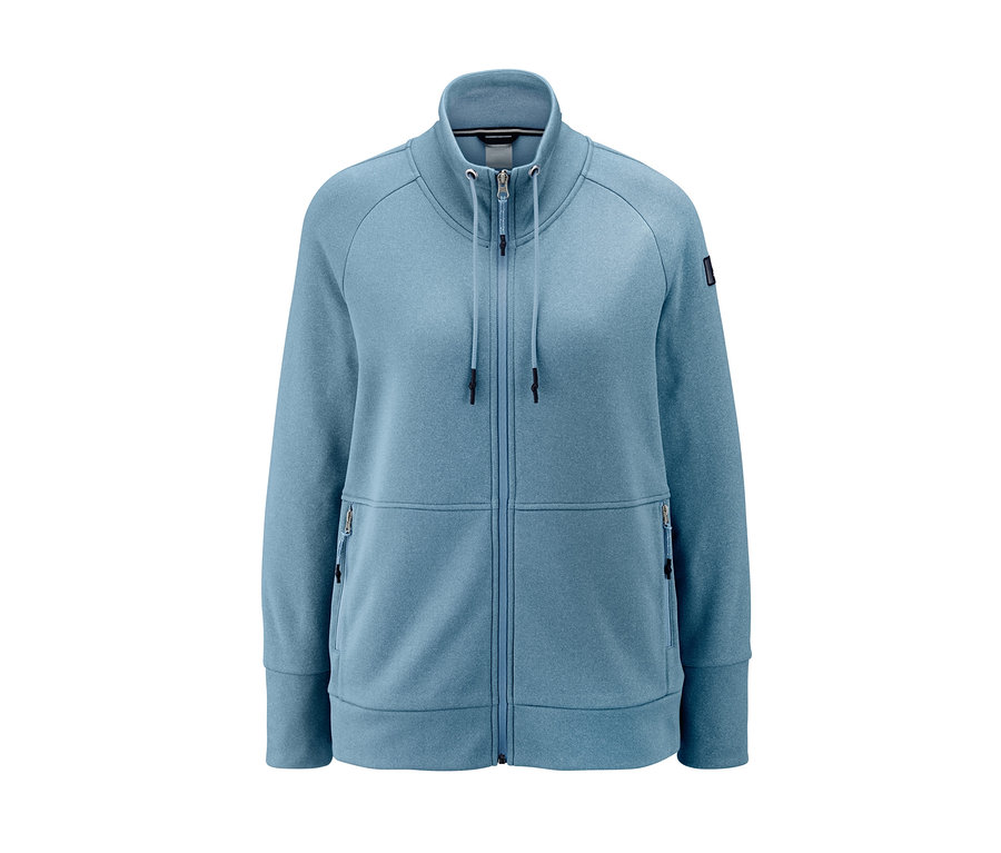 Hellblaue Funktions-Sweatjacke mit Reißverschluss und Taschen.