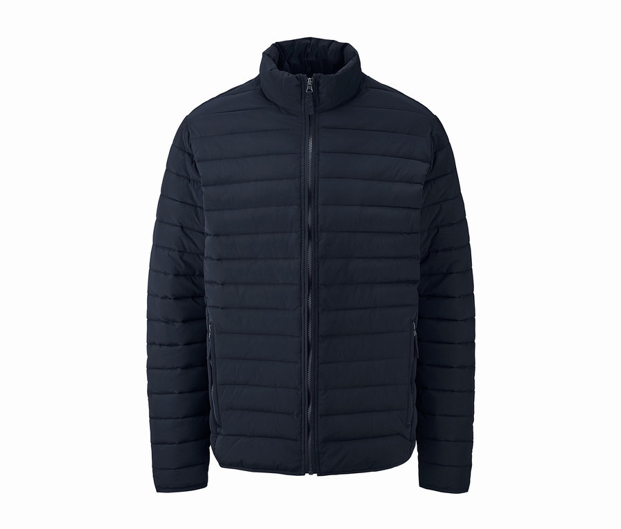 Marineblaue Steppjacke mit Reißverschluss.