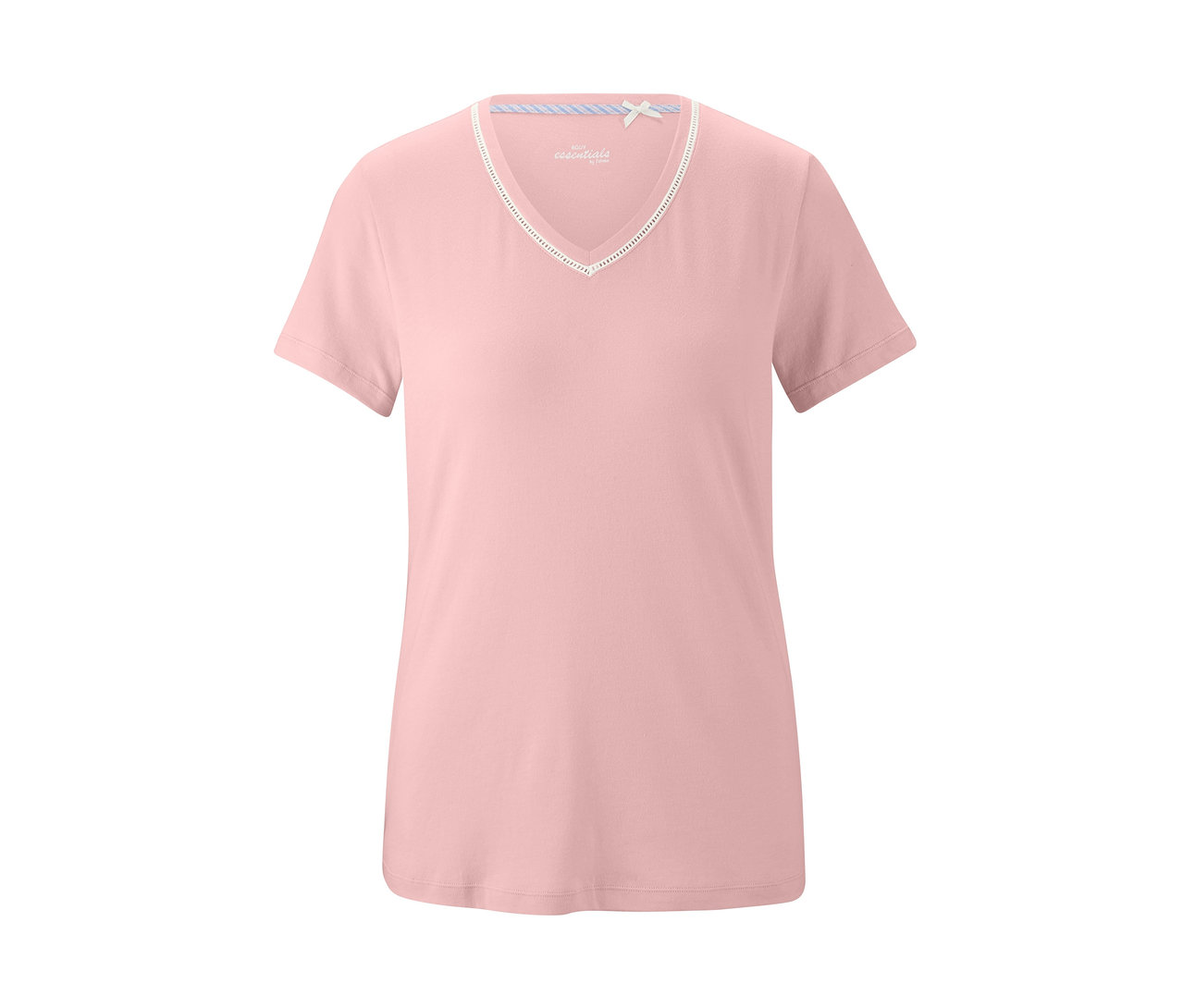 Rosa Pyjamaoberteil mit kurzem Arm und V-Ausschnitt.