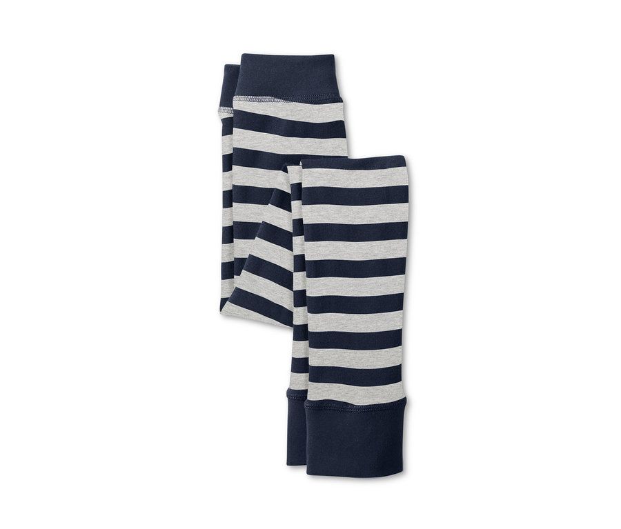Zwei lange Unterhosen mit blau-grau gestreiftem Muster.